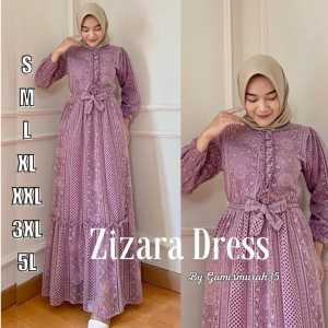 Zizara S M L XL XXL XXXL  5L Gamis Dress Brukat Mix Satin Kondangan Wanita Jumbo Ld 140 130 120 110 98 92 Putih Hitam