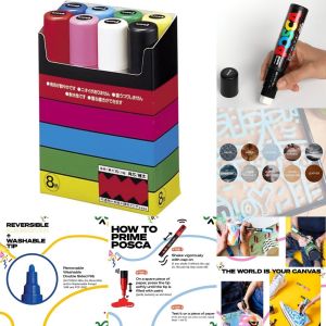 Uni Posca Paint Marker Extra Thick Square Core PC17K8C Pen Set of 8 Colors waterproof non toxic lightfast Water Based Mitsubishi