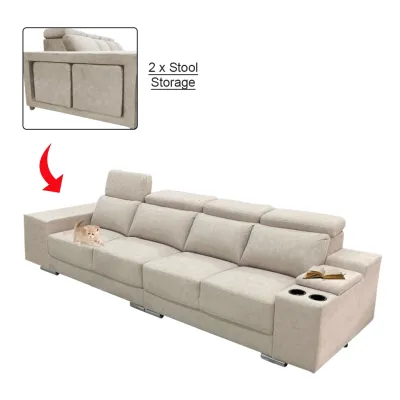Living Mall Manny 1/2/3/4-Seater Sofa with Stool Storage & Cup Holder w/ Pet-Friendly Option
