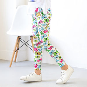 Kids High Quality Leggings with Skinny Printing and Colorful Flowers at the Ankle for Kids Girls 3-10 Years Old
