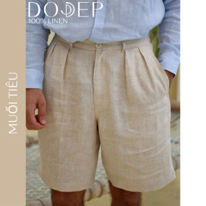 DODEP Quần shorts đùi nam 100% linen premium xếp ly