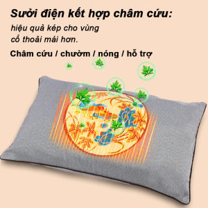 Gối Sưởi Điện Ngải Cứu Cổ Vai Gáy 52x32cm Cao Cấp Gối Chườm Nóng Thảo Dược Điều Chỉnh Nhiệt Hẹn Giờ