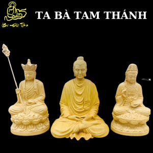BỘ 3 TƯỢNG TA BÀ TAM THÁNH CAO 12CM CHẤT LIỆU GỖ HOÀNG DƯƠNG CAO CẤP NHẬP KHẨU HÀNG THỦ CÔNG MỸ NGHỆ CHẠM KHẮC TINH XẢO