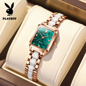 PLAYBOY Watch For Women 2022 Waterproof Original Genuine Ceramics Stainless Steel Belt Square Quartz Casual Watch