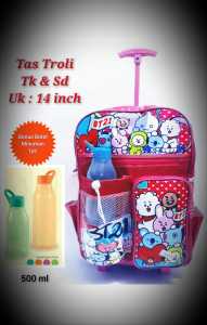 TAS TROLI ANAK PEREMPUAN  TK & SD UKURAN 14 inch BONUS BOTOL MINUM { BACA DESKRIBSI }