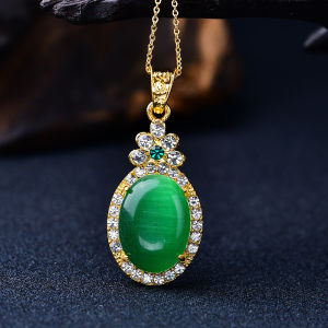 Fashion jewelry wholesale: Jasper cats eye pendant gold-inlaid jade mens and womens necklaces jewelry factory live broadcast in stock