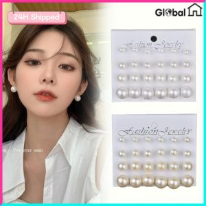 【24H COD】12 Pairs/Set Korean Style Temperament Pearl Stud Earrings Set