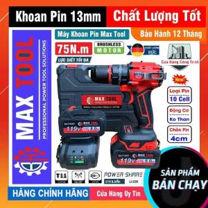 Máy Khoan Pin Max Tool 13mm 3 Chức Năng 25 Cấp Độ Trượt Autolock Ruột Đồng 100% Động Cơ Không Chổi Than