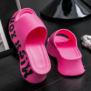 Women’s EVA Platform Wedge Sandals –  6cm Heel Wish You Letter Print Thick Sole Non-Slip Summer Beach Slides