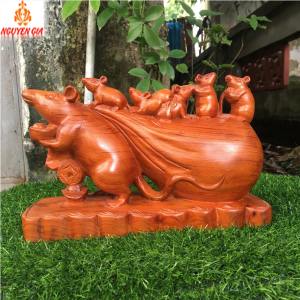 Tượng chuột ngũ Phúc phong thủy bằng gỗ Hương