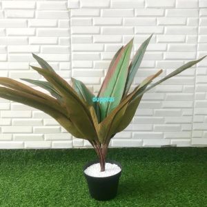 Pohon Artificial Daun Kunyit Coklat & Hijau X12 Pot Dasar Hitam Dekorasi Ruangan Rumah