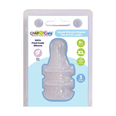 Child Care 100% Food Grade Liquid Silicone Nipple for Standard Neck Baby Bottle Set of 3