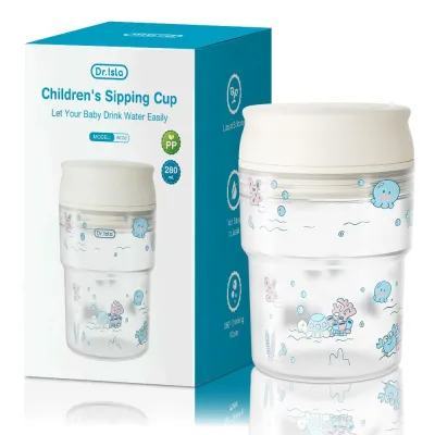 Dr.Isla WC32 Cawan Sipping Kanak-kanak 360° Cincin Penyedut Cecair Injap Minuman Silikon Tahan Haus dan Tahan Jatuh 280ML Satu Cawan untuk Dua Kegunaan