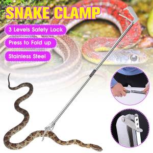 Snake Tongs Fishing Tackles Professional Collapsible Reptile Catcher Stick Rattlesnake Grabber Pick-up Handling Tool Accessories Wide Serrated Jaw with Lock and Non-Slip Grip Handle