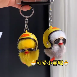 Cute Helmet Duck Keychains Cartoon Plush Duck Key Chains for Women Men Charm Fashionable Keychain Handbag Pendant Gift