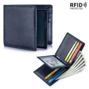 Business Texture Mens Short Wallet Genuine Leather Ultra-Thin Multi-Card Slot RFID Card Holder