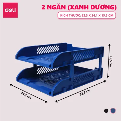 Khay Đựng Tài Liệu Deli 2 - 3 Tầng Màu Đen/Xanh Giá Kệ Nhựa Đựng Đồ Dùng Học Tập Lắp Ráp Dễ Dàng Tiện Lợi