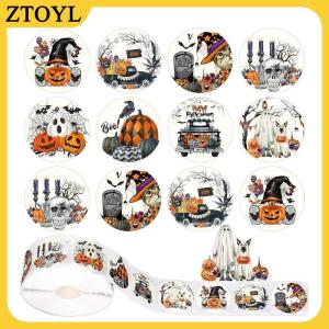 ZTOYL 500Pcs CuộN Vui Halloween trang trí dán dễ thương bí ngô ma sọ Spider BAT nhãn decal graffiti dán điện thoại tự làm