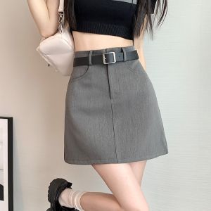 Korean Style Suit Skirts Womens High Waisted A-line Wrapped Hip Short Skirt