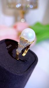 FCSEQUITO Nhẫn Nữ Cao Cấp Mạ Bạc Vàng Đính Đá Zirconia AAA Siêu Nhỏ Ngọc Trai Lớn Có Thể Điều Chỉnh Phụ Kiện Dự Tiệc Mã SR141