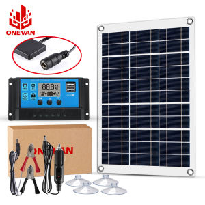 ONEVAN 100W Solar Panel 12v Solar Panel Powered kit 12V Battery Charger With Double USB 30-100A PWM Controller Multi-Purpose Charge，For Mobile Phone Vehicle Ship Emergency Charging Board Caravan Van Outdoor Work
