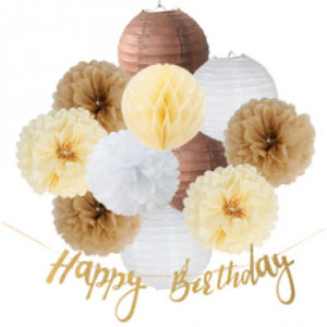 Gold Happy Birthday Hanging Paper Pom Pom Letter Banner Honeycomb Ball Birthday Party Decoration Set