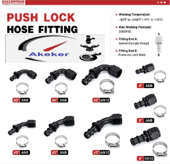 AN4/AN6/AN8/AN10/AN12 Push On Oil Fuel Line Hose End Fitting 0 45 90 - View #9