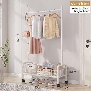 LG Rak Gantungan Baju Besi Stand Hanger Gantungan Baju Celanan Stand Hanger Pakaian Dengan 4 Roda