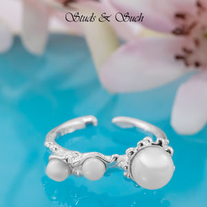 [Studs & Such] 925 Silver Casual Adjustable Ring With Genuine Freshwater Pearls