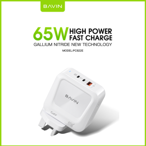 BAVIN PC822E 65W GAN Charger UK Plug Wall Charger and Travel Charger Three Port Gan Chargers Usb Type c Fast Charging 65W Phone Laptop Super Fast Charging UK US Plug Travel Charger Wall Charger PD QC 3.0