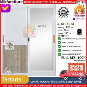JUMBO SIZE Lemari Pakaian Besi 2 Pintu Sliding Cermin ALIA 150 SL
