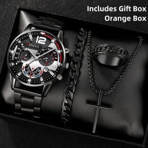 Fashion Mens Sports Watches Luxury Stainless Steel Quartz Wrist Watch Calendar Luminous Clock Men Business Casual Reloj Hombre Gift Box - Perfect Gift For Him