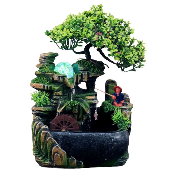 Indoor Resin Rockery Waterfall Feng Shui Flowing Water Fountain Desktop ...