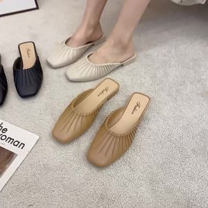 [Free Shipping] Womens new slip-on mules without heels closed-toe low-heel sandals versatile and fashionable outdoor womens shoes