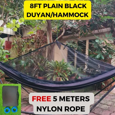 8 FEET Plain Black Hammock/Duyan with Mosquito Net and Zipper FREE 5 Meters Nylon Tali