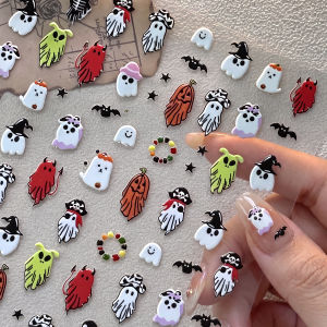 Halloween White/Green Ghost Nail Art Stickers Cartoon Pumpkin Pattern Ghosts Manicure Decal Black Bats And Stars Nail Decals h260819
