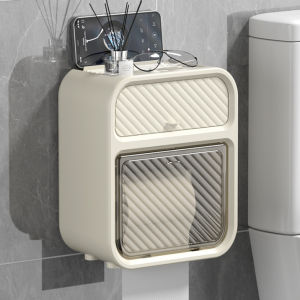 Wallmounted light luxury doublelayer storage rack tissue box punchfree bathroom toilet paper box