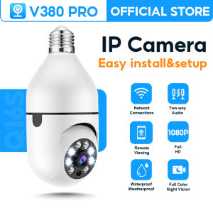 OFFICIAL V380 Q16S CCTV bulb camera for house indoor&outdoor night vision Wi-Fi IP carema 360 Rotate Smart Camera HD 1080P with audio and speaker support connect to cellphone motion detection 4X zoom PTZ control