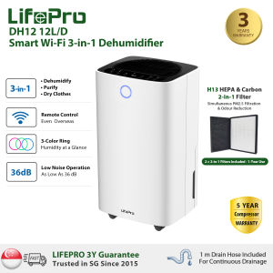 Dehumidifier | Air Purifier | LifePro Compressor Dehumidifier | Moisture Absorber/HEPA Filter | Room/Living Room/Whole House Use | 12–70L/Day | 3Y Warranty