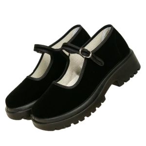 Free Shipping Warm Maple Black Cloth Shoes WomenS Single Shoes Comfortable Non-Slip Breathable Work Shoes With A Single Strap For Moms