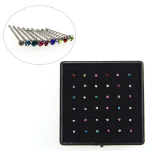 stormtime fE 36X Rhinestone Nose Ring Bone Stud Stainless Steel Body Jewelry