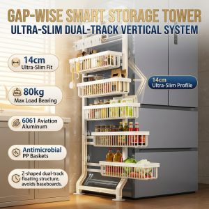 【SG Stock】Pull Out Gap Storage Rack 5-Tier Slide Out Shelf for Kitchen