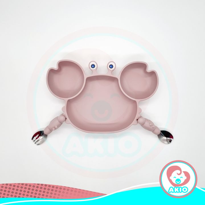 Akio%20Baby%20Kiara%20Crab%20Design%20Silicone%20Suction%20Plate%20with%20Spoon%20and%20Fork%20-%20Image%203