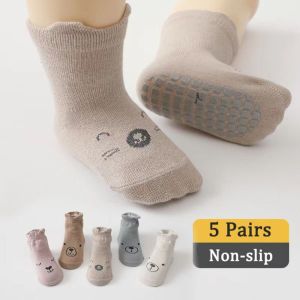 MENGJIEE 5Pairs Non-slip Baby Cotton Socks Breathable Bear Ears Toddle Step Socks Kawaii Autumn Spring Short Tube Socks Autumn