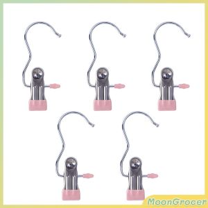 M.Grocer  Windproof with Hook Clothes Drying Clips Clothes Drying Hanger Stainless Steel Anti-slip Clip 5pcs