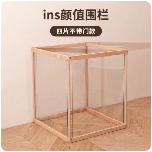Pet Playpen Cage Foldable Pet Playpen Acrylic Pet Playpen Solid Wood Dog/Hamster/Rabbit Transparent Playpen Cage Crate Detachable DIY Pet Fence