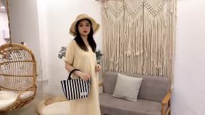 Simple and versatile striped canvas bag womens handbag canvas small bag womens tote bag canvas bucket bag