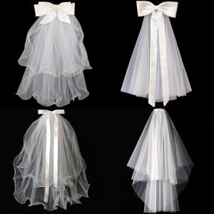 [ShiFu] Bridal Woman Luminous Tulle Long Bachelorette Party Wedding Veil Ribbon Edge With Bowknot For Wedding Party