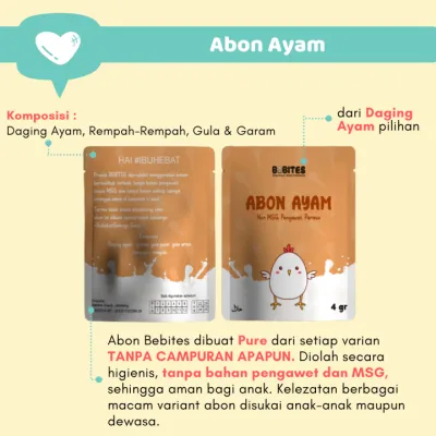Abon BEBITES Abon Mpasi Bayi Halal 4gr / Abon Sachet Sehat Tanpa Pengawet / Penambah Nafsu Makan Abon Bayi Non MSG abon saset bebites | razqa baby mpasi