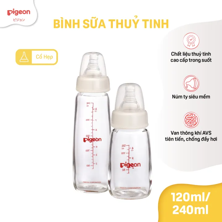 Bình sữa thủy tinh cổ hẹp Pigeon 240ml (M)